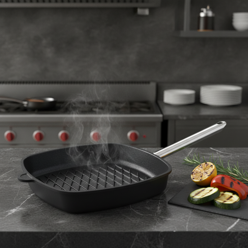Cast Aluminium Non-Stick Flat Square BBQ Surface Pan 28cm for Grilling