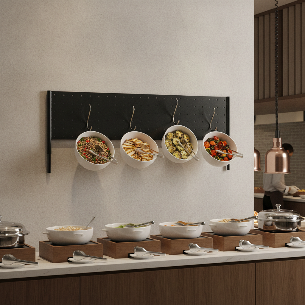 Metal Black Pegboard 570x195mm for Versatile Buffet Presentation