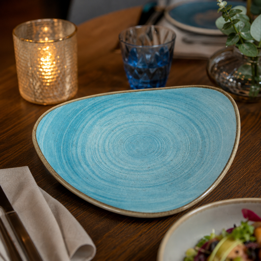 Plates Teal Porcelain for Restaurants & Cafés (Pack of 12)