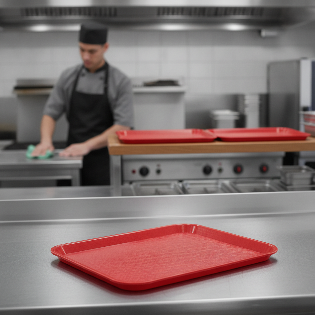 Red Polypropylene Rectangular Tray for Fast Food Service