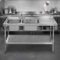 304 Stainless Steel Double Sink with Right Hand Drainer 1500mm for Professional Kitchens