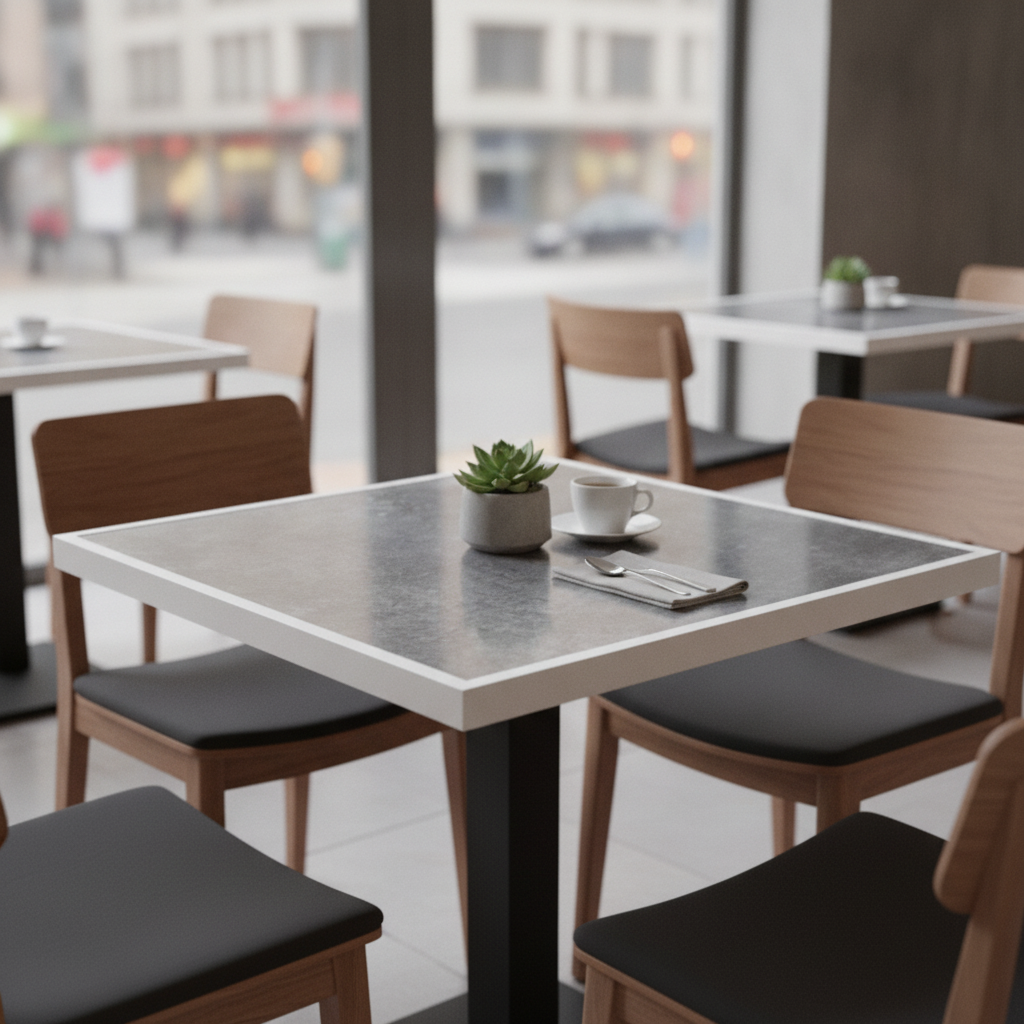 Tempered Glass Dark Stone Effect Square Table Top 700mm for Restaurants & Cafés