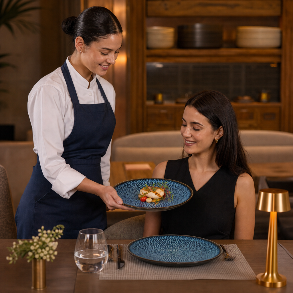 Natural Plates 215mm Blue Vitrified Ceramic for Elegant Dining (Pack of 6)