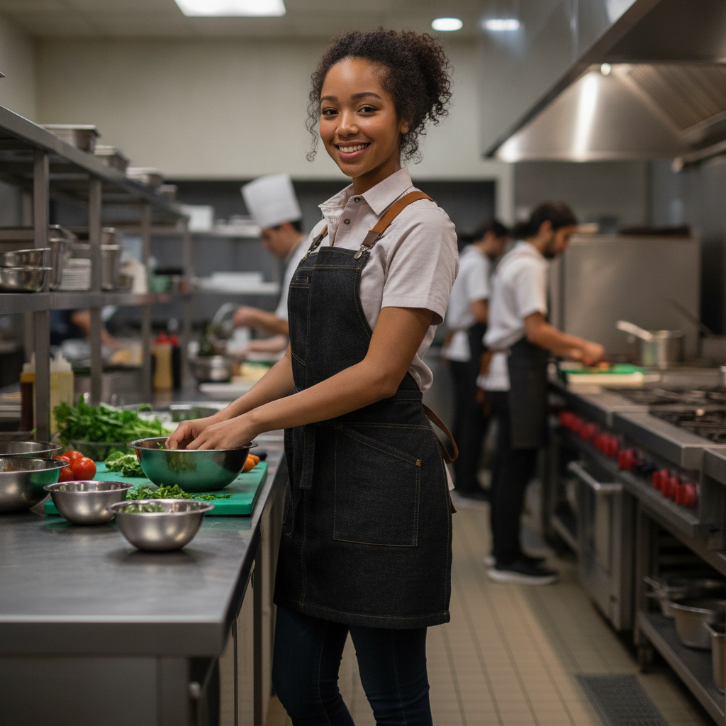 Cotton Denim Short Bib Apron Black for Busy Kitchens