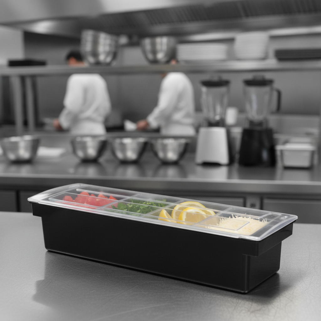Plastic Condiment Holder with Clear Lid 500x158mm for Efficient Service