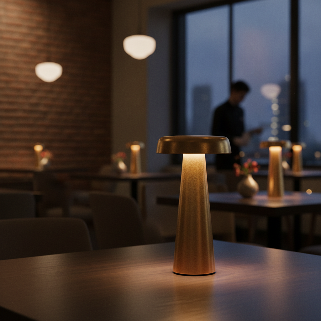 Metal Portable Table Lamp in Brass 140x250mm for Indoor & Outdoor Use