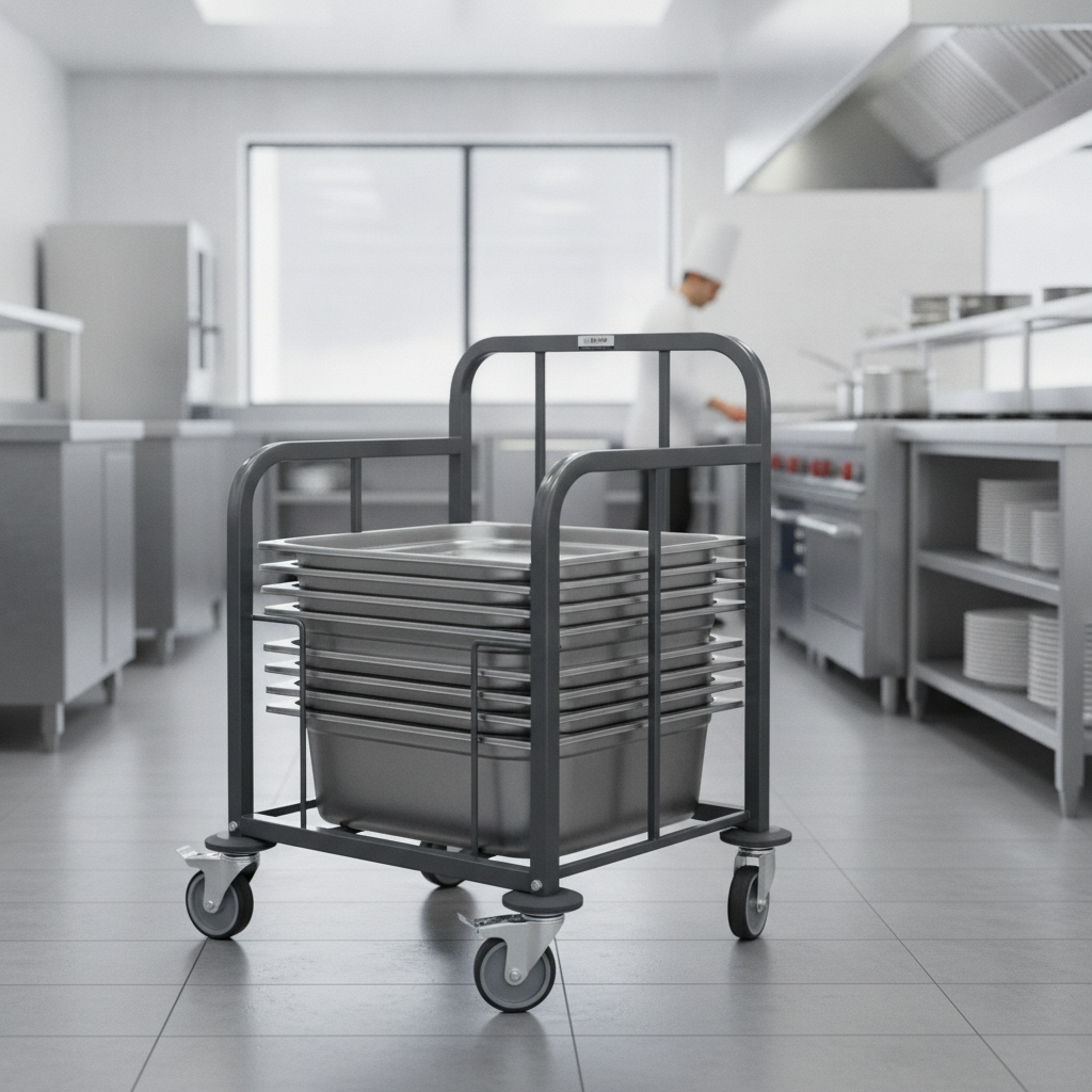 Steel Tray Stacking Trolley for Food Service Areas