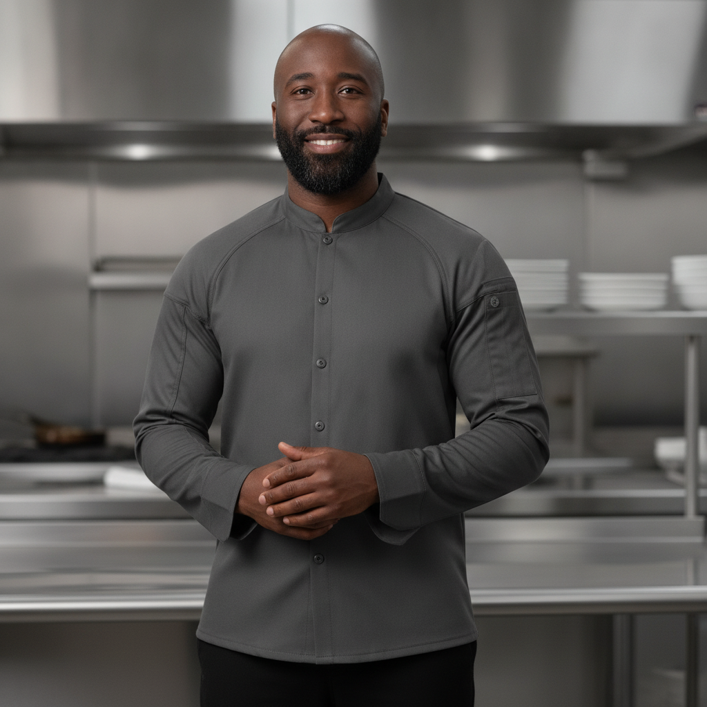 Recycled Polyester Grey Chef Jacket for Hospitality Uniforms