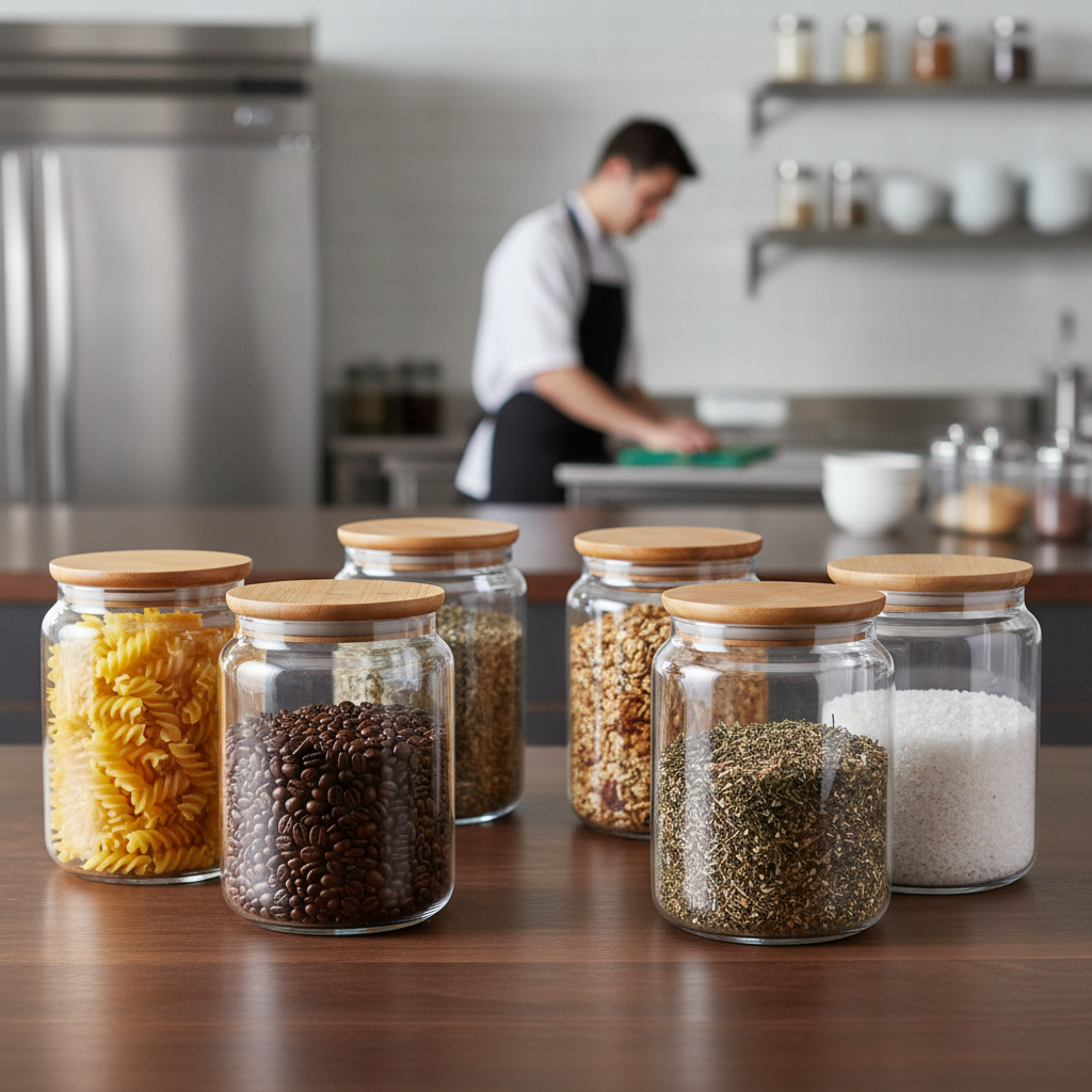 Glass Storage Jars with Wooden Lids 2L for Home Kitchens (Pack of 6)