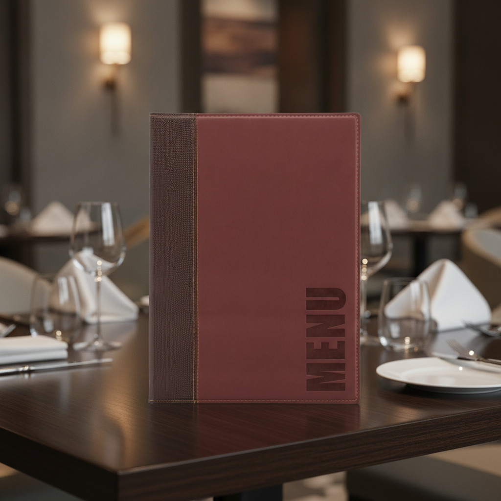Synthetic Leather A4 Cover in Bordeaux for Restaurants