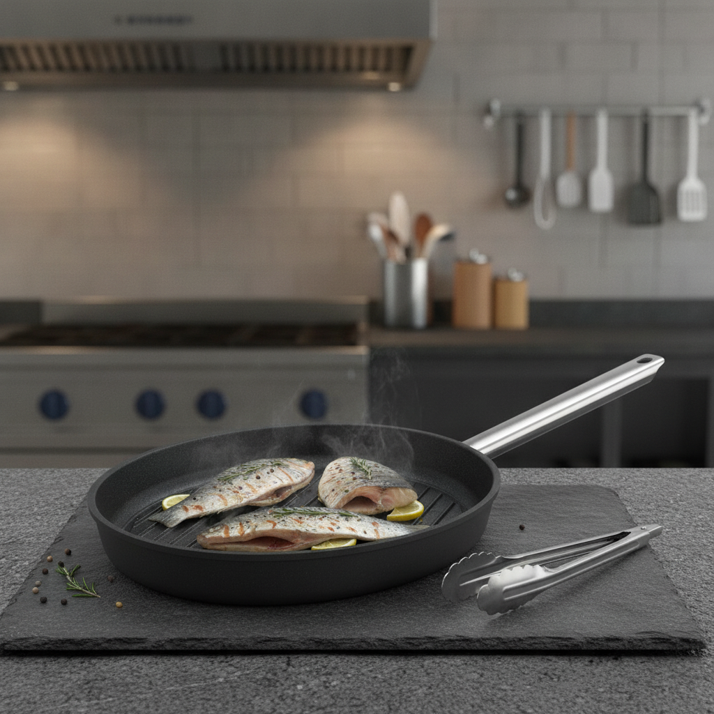 Cast Aluminium Non-Stick BBQ Pan 35cm for Grilling Fish