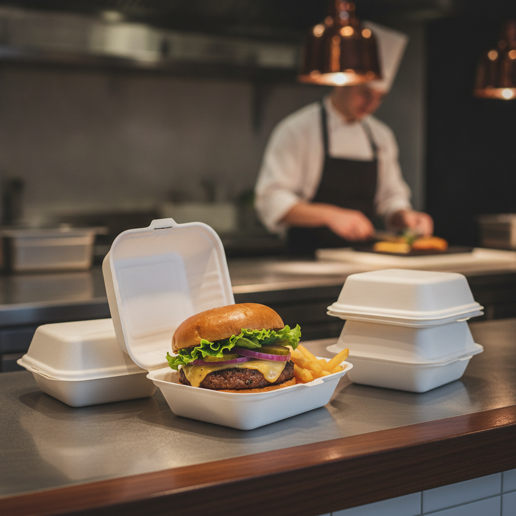 Bagasse Compostable Burger Boxes 157mm for Food Markets (Pack of 500)