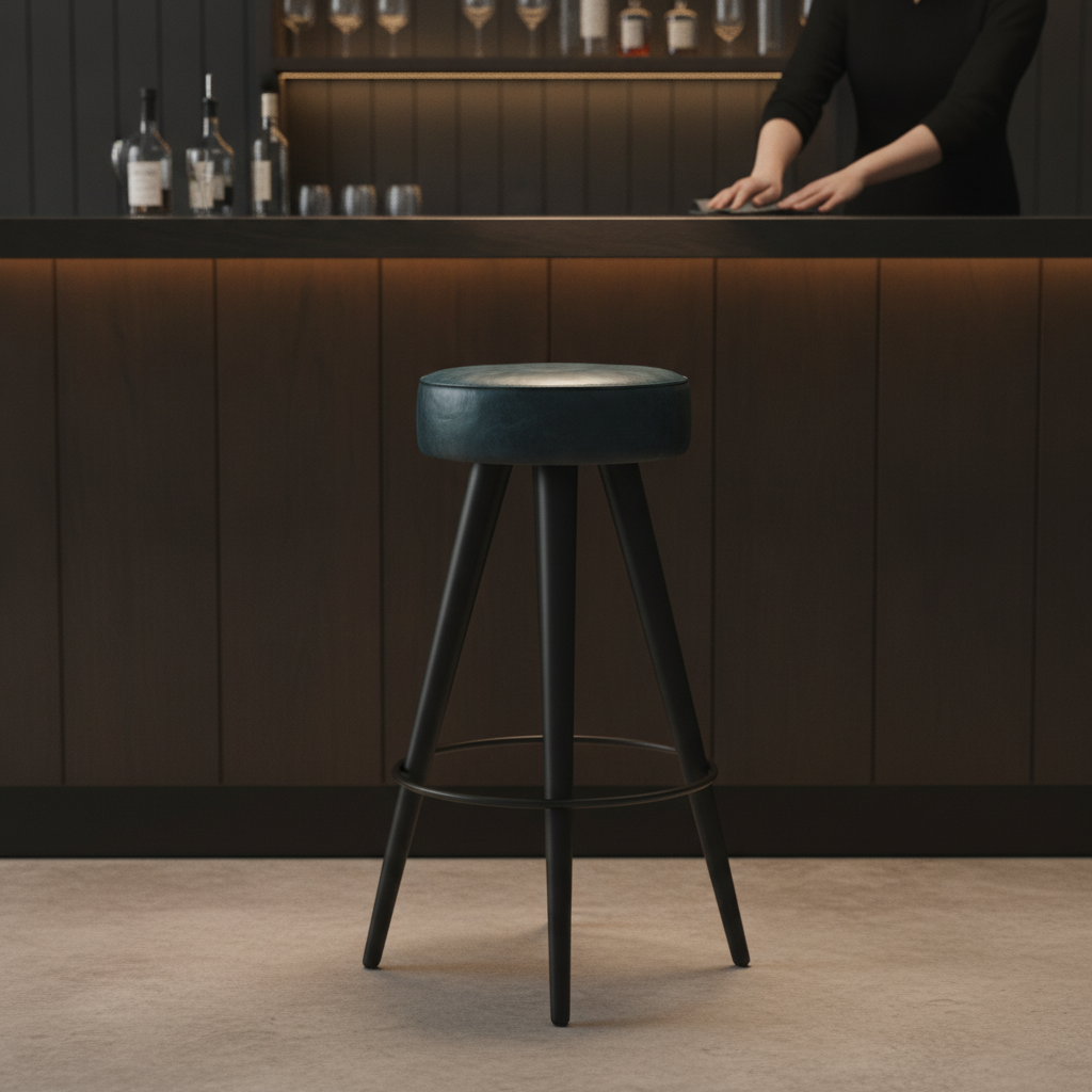 Genuine Leather Stool with Steel Frame 790mm for Hospitality Spaces