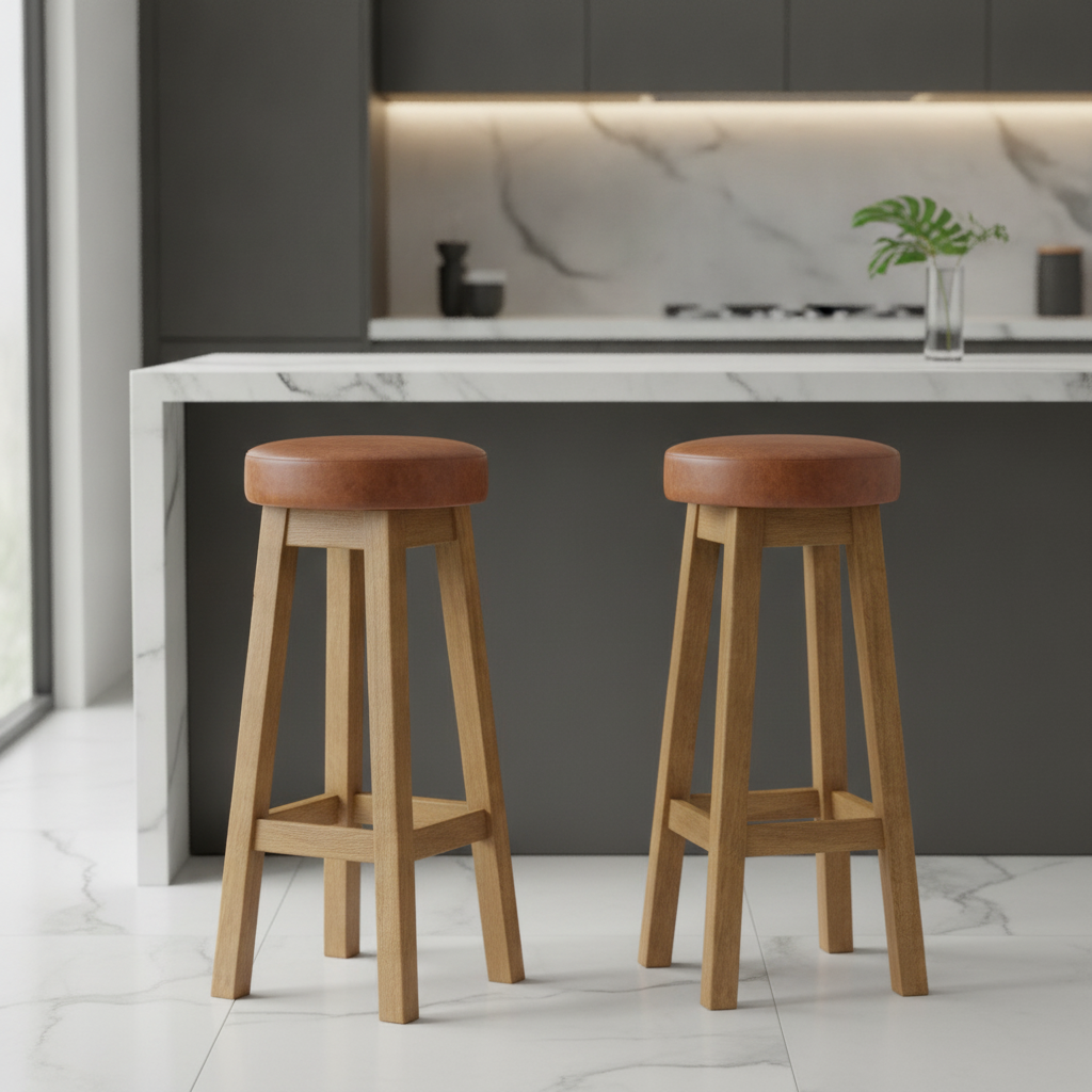 Rubber Wood High Stool with Bison Tan Seat 760x335mm for Dining Spaces (Pack of 2)
