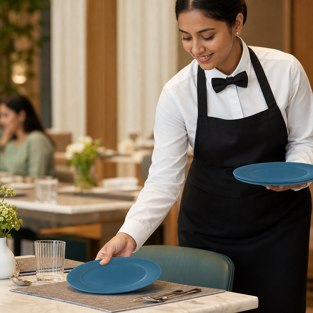 Rimmed Plates 203mm Blue Vitrified Ceramic for Healthcare (Pack of 6)