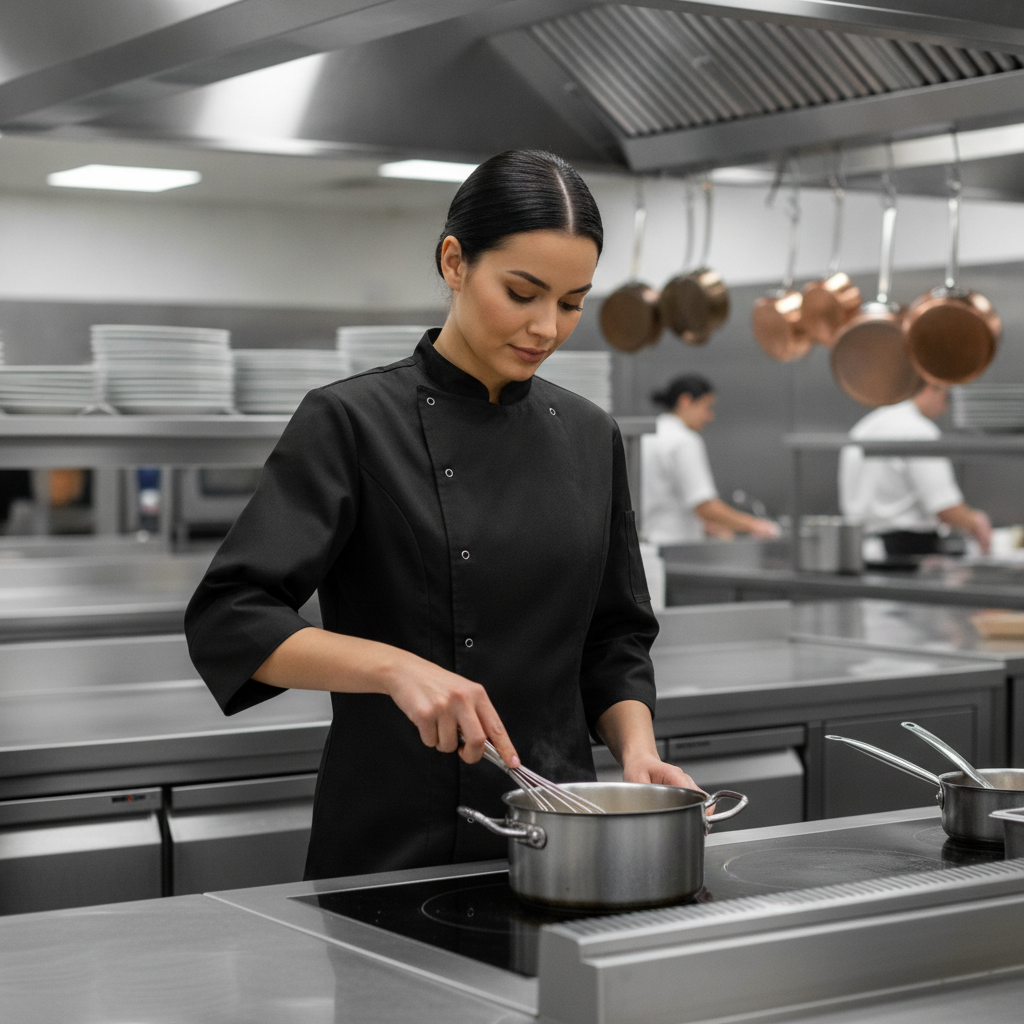 Cotton & Recycled Polyester Fitted Chef Jacket Black for Professional Kitchens