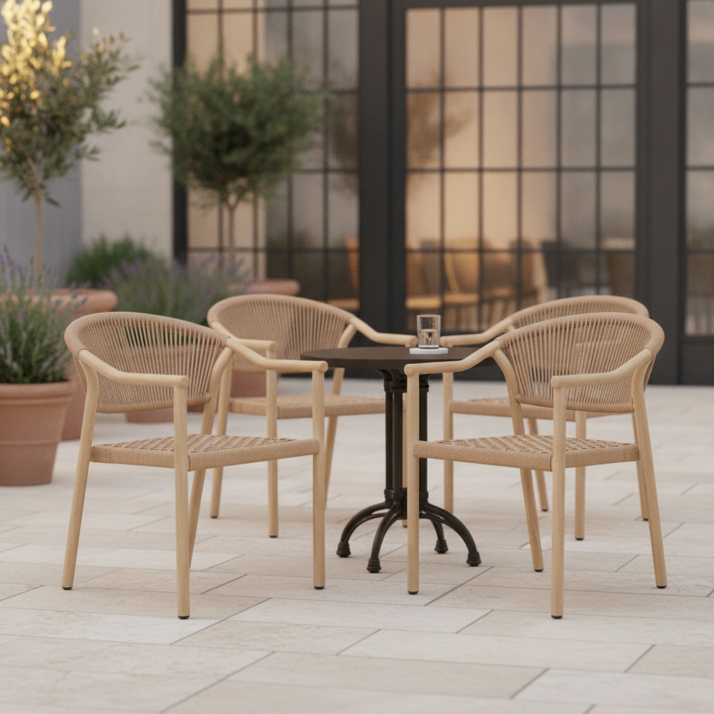 Polyethylene Brown Rattan Outdoor Armchair 790mm for Cafés & Patios (Pack of 4)