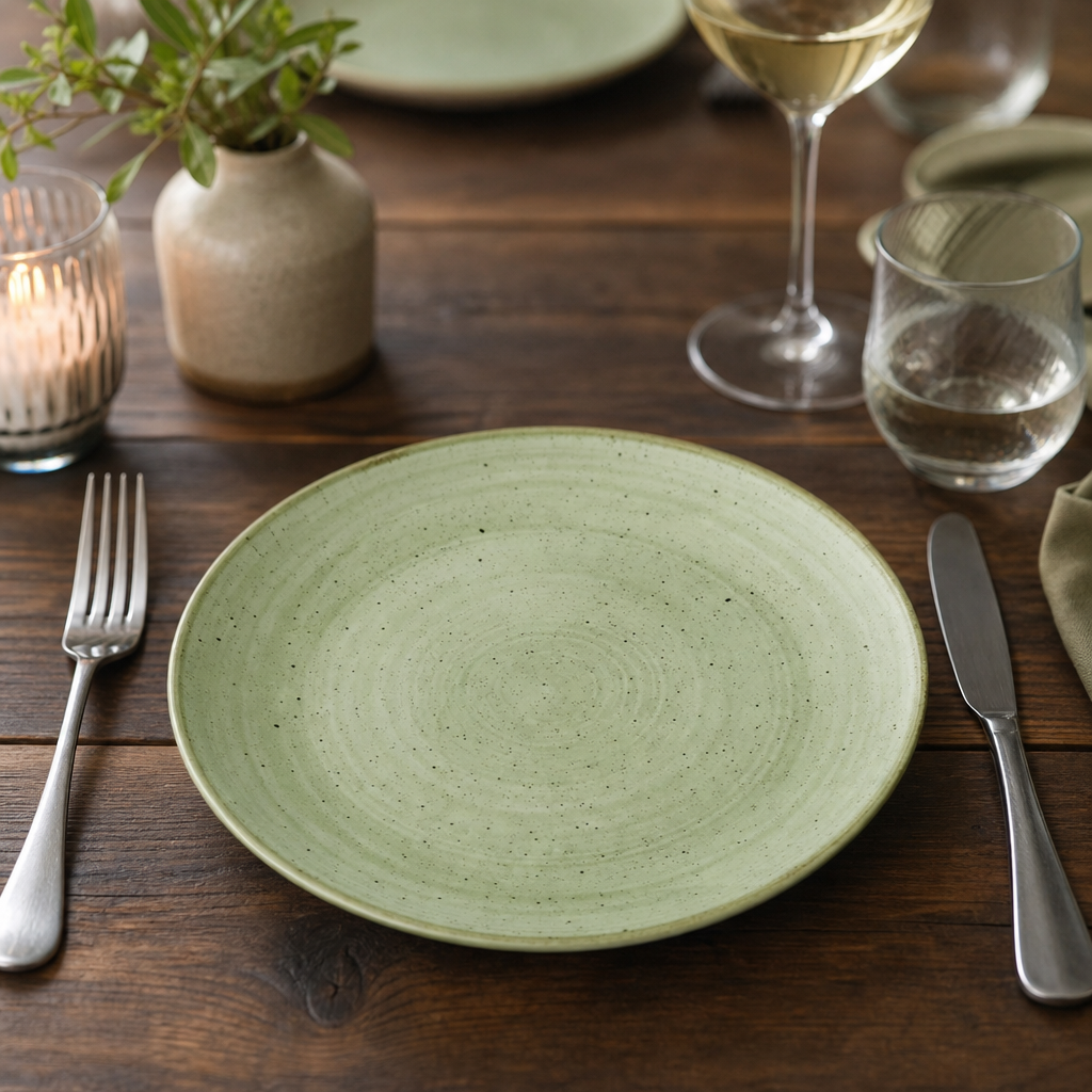 Coupe Plates 217mm Green Vitrified Ceramic for Rustic Table Settings (Pack of 12)