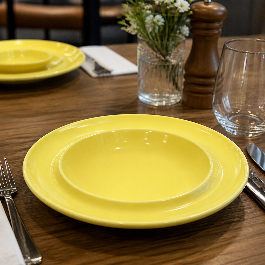 Heritage Raised Rim Bowls Yellow 205mm for Care Institutions