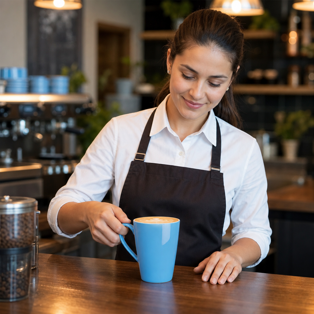 Stoneware Cafe Latte Cups 340ml in Blue for Coffee Shops (Pack of 12)