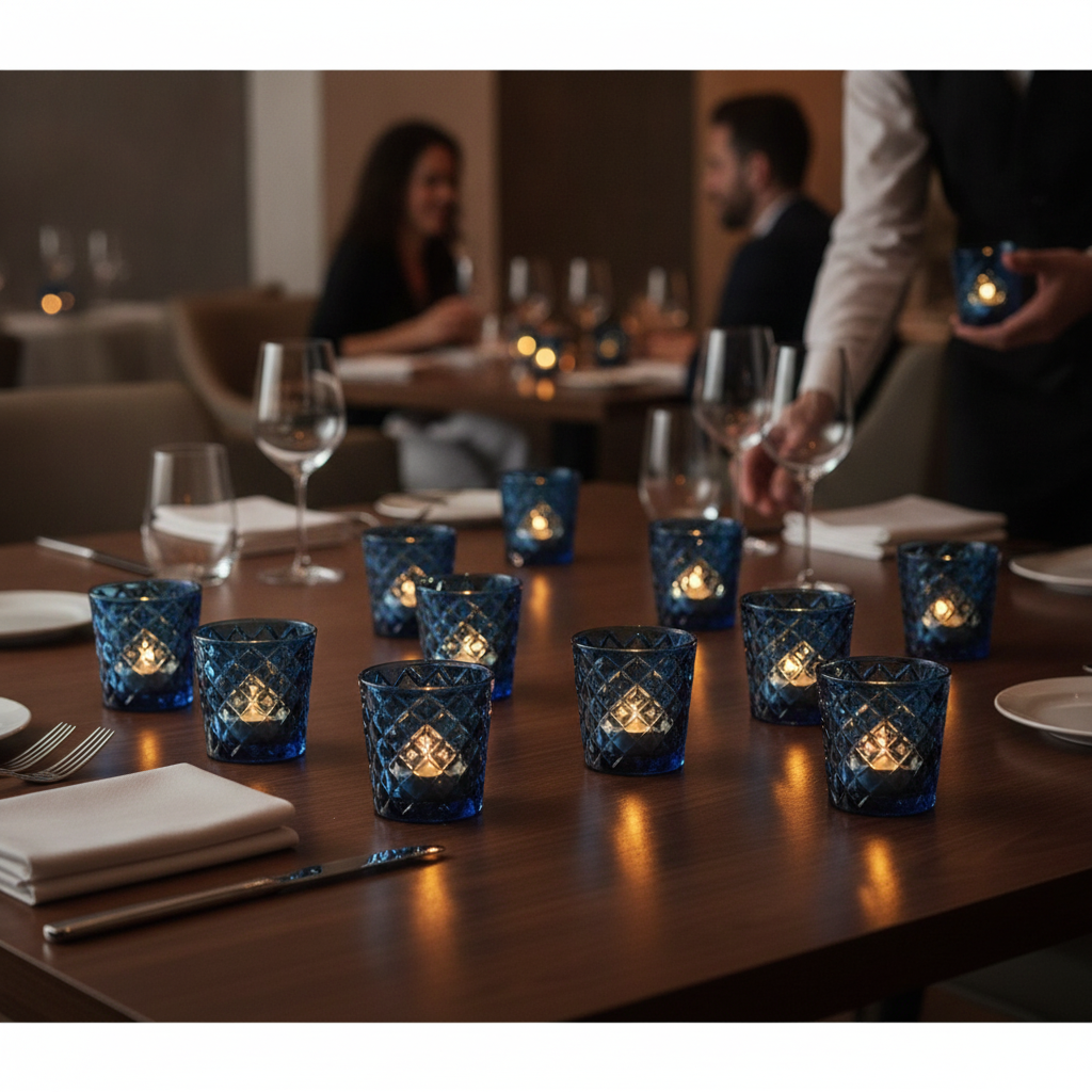 Soda Lime Blue Nightlight Holders 64mm for Table Settings (Pack of 12)