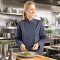 Lightweight Polycotton Women's Chef Jacket in Blue for Busy Kitchens