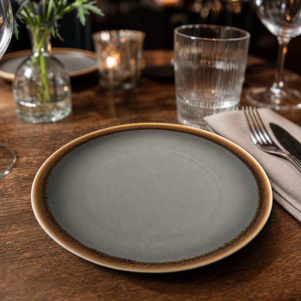 Round Coupe Plates Smoky Grey Porcelain for Modern Dining (Pack of 6)