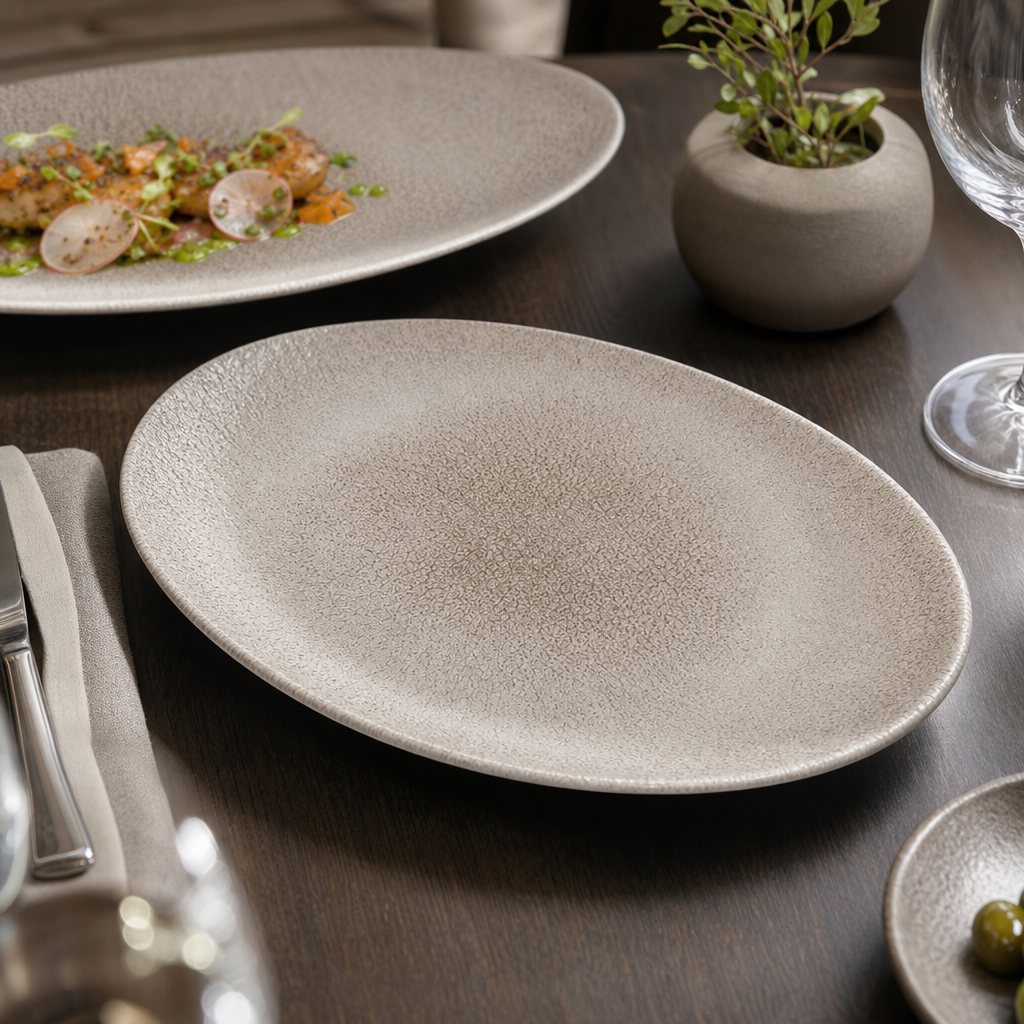 Oval Coupe Plates Grey Porcelain for Elegant Dining (Pack of 12)