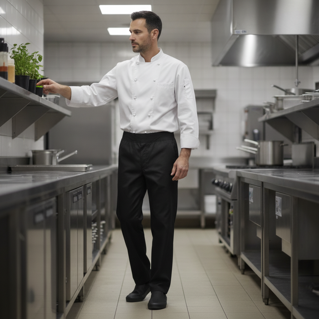 Recycled Polyester Black Chef Trousers 3XL for Culinary Professionals