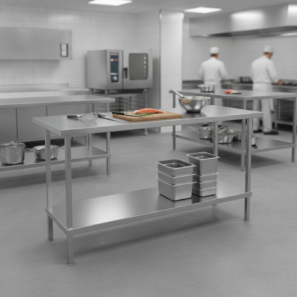 304 Stainless Steel Centre Table 900mm for Food Preparation