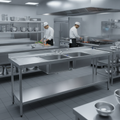 Stainless Steel Double Sink with Double Drainer 2100mm for Kitchen Use