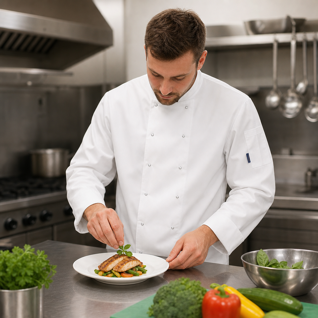 Unisex White Chef Jacket with Long Sleeves for Professional Kitchens