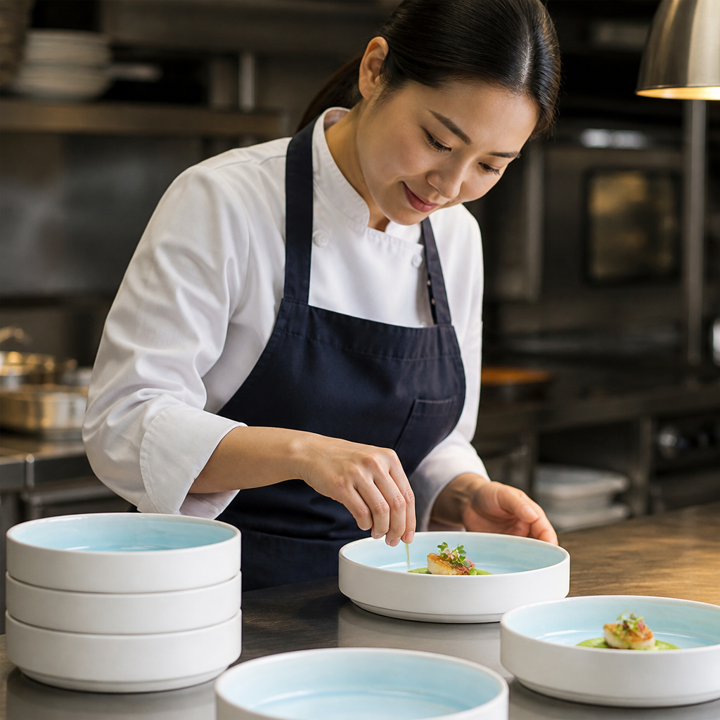 Stacking Bowls 215mm Aqua Porcelain for Restaurants (Pack of 4)