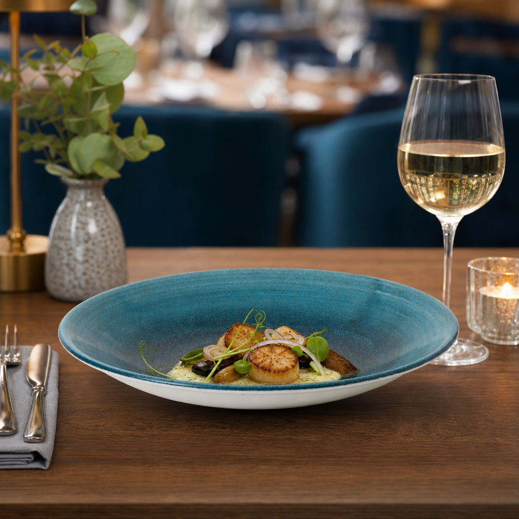 Deep Coupe Plates 255mm Teal Vitrified Porcelain for Dining Experiences (Pack of 12)