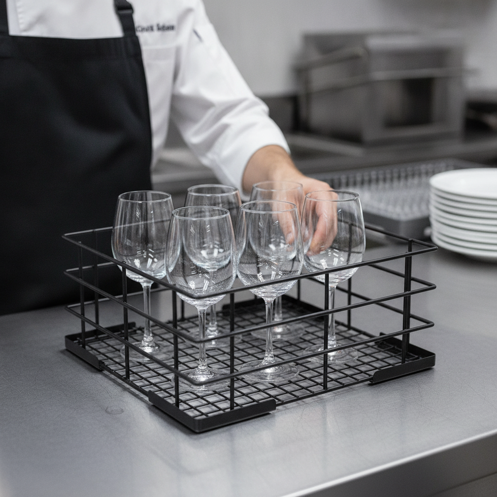 PE-Coated Wire High Sided Glass Basket 390mm for Busy Kitchens
