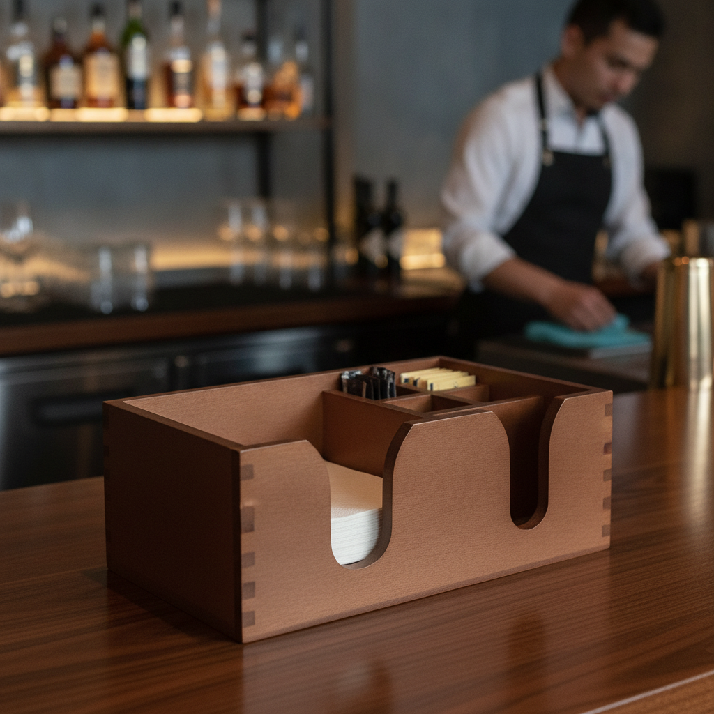 Solid Pinewood Bar Caddy 259x155mm with 6 Compartments for Organized Serving