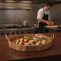 Acacia Wood Round Serving Tray with Metal Handles 100mm for Catering
