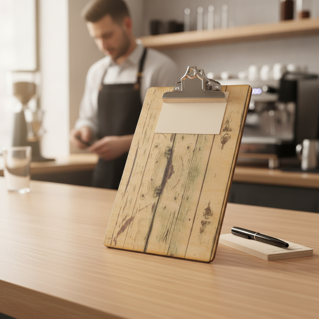 Wood Clipboard with Bulldog Clip for Restaurants & Cafés