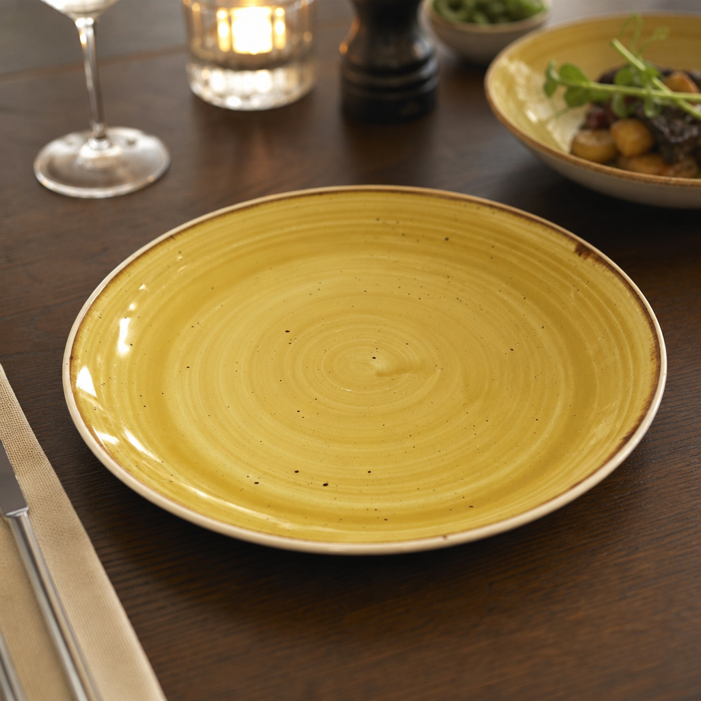 Round Coupe Plates Yellow Vitrified Ceramic for Restaurants & Catering (Pack of 12)