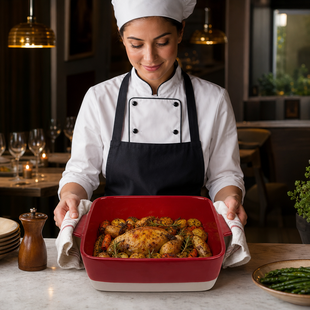Stoneware Red Roasting Dish 4.2L for Oven to Table Use