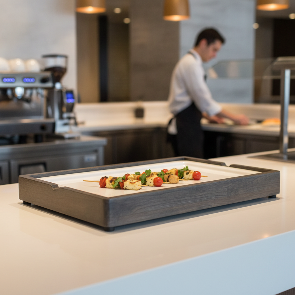 Reclaimed Teak Wood Buffet Riser Ash Grey 90x420mm for Foodservice Presentations