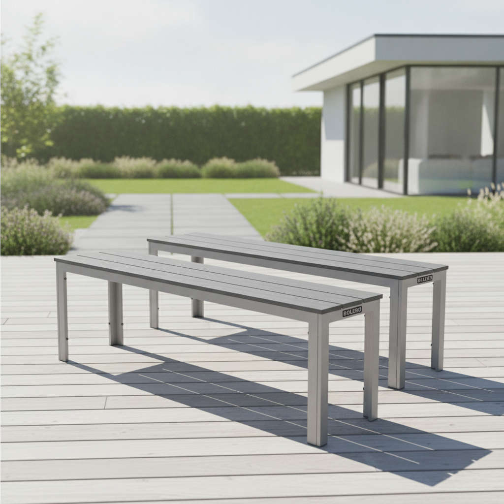 HDPE Grey Slatted Benches 430mm for Outdoor Spaces (Pack of 2)