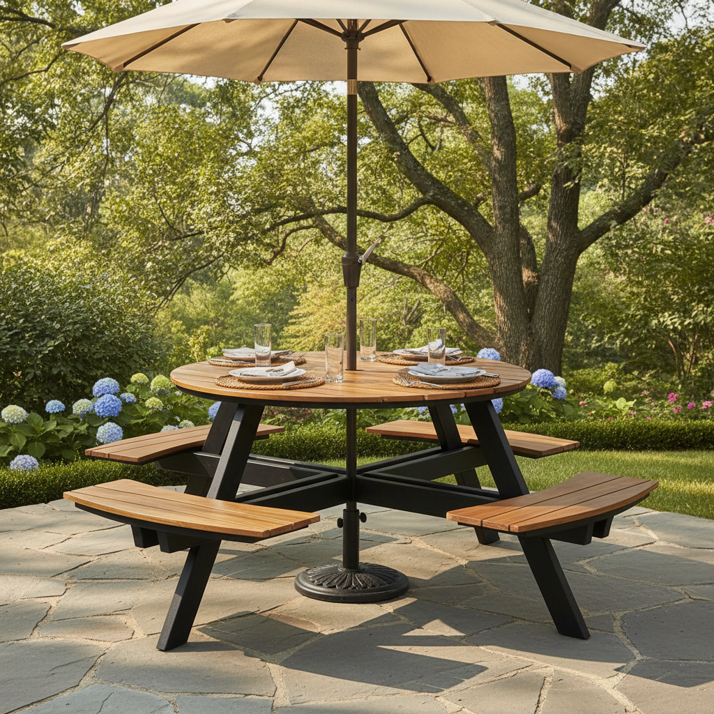 Acacia Wood Round Picnic Table Bench Set 724mm for Outdoor Dining
