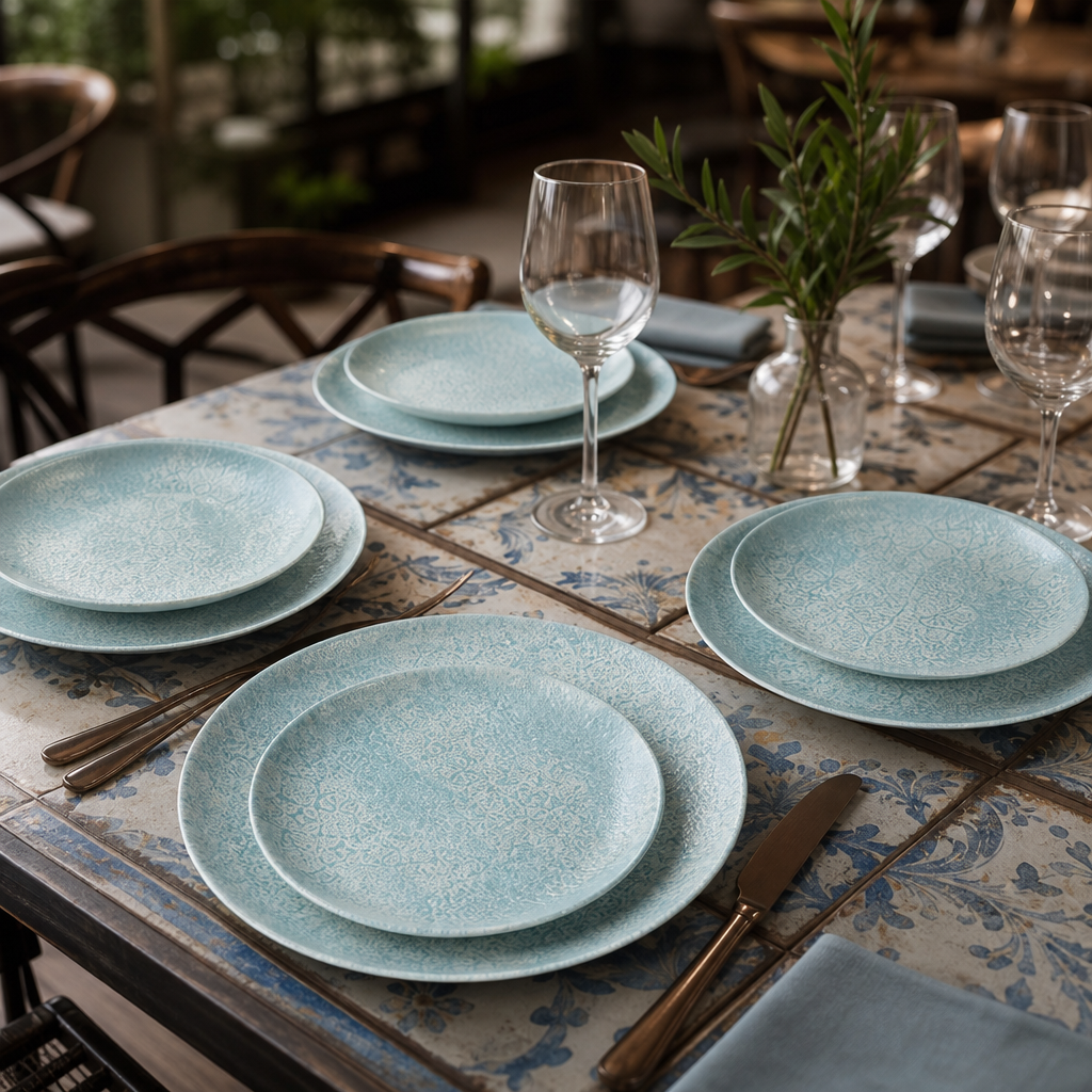 Coupe Plates Tile Design Aqua Vitrified Ceramic for Dining Experiences (Pack of 12)