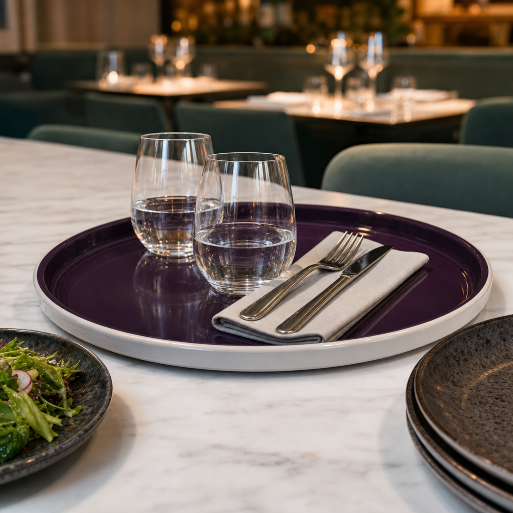 Round Stacking Trays in Damson Purple for Hospitality Environments - Pack of 12