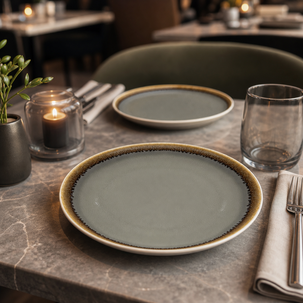 Round Coupe Plates 180mm Smoke Grey Porcelain for Rustic Dining (Pack of 6)