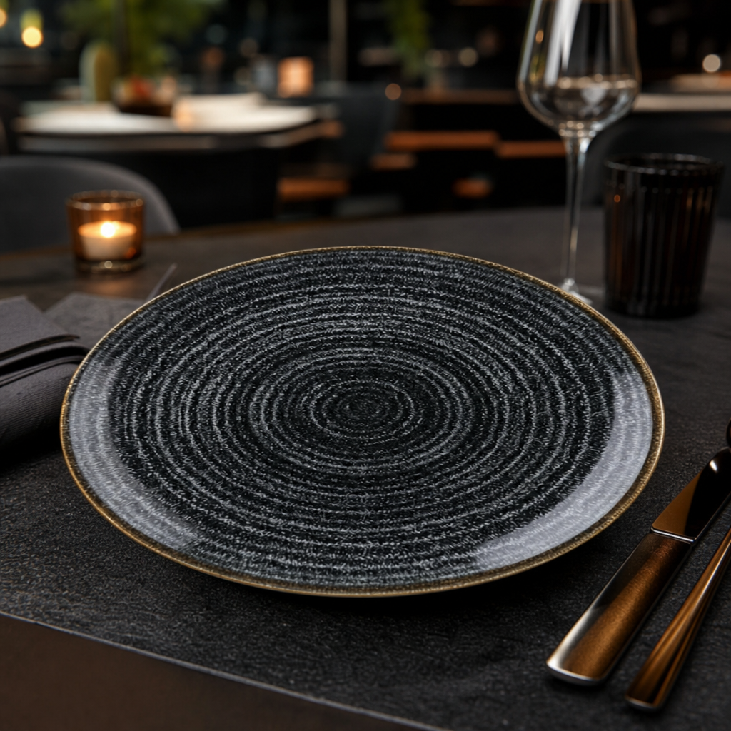 Coupe Plates Black Charcoal Porcelain for Elegant Dining (Pack of 12)