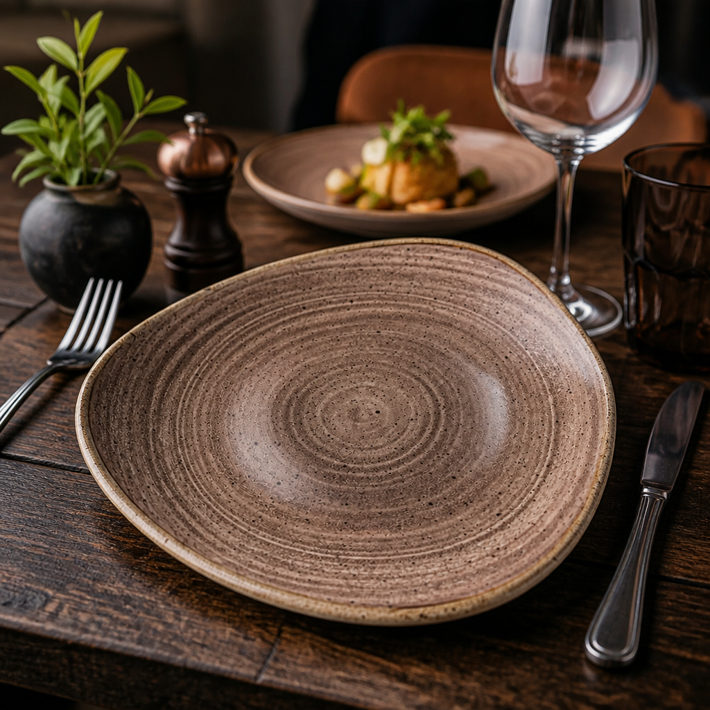 Plate 229mm Brown Vitrified Ceramic for Dining Experiences (Pack of 12)
