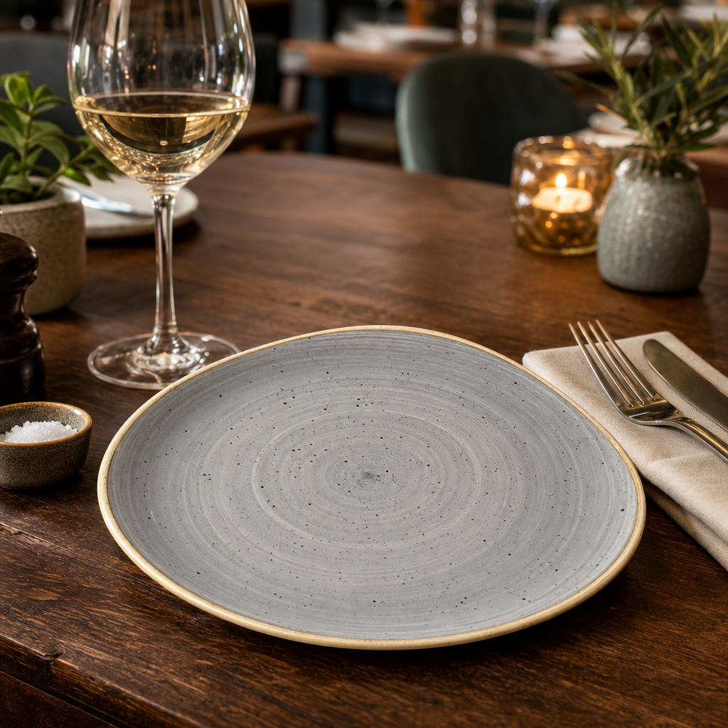 Round Plates Grey Vitrified Ceramic for Catering Establishments (Set of 12) (Pack of 12)