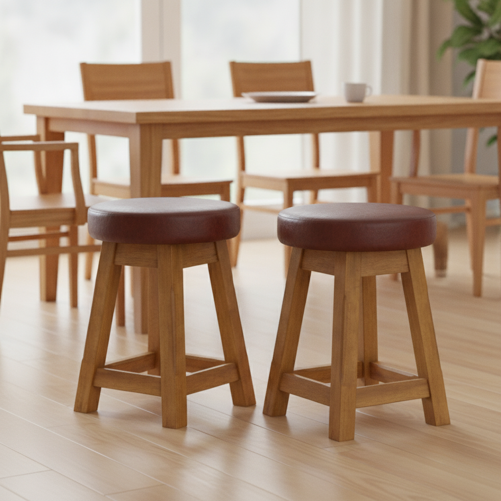 Rubber Wood Low Stools with Deep Padded Seat 475x335mm for Dining Spaces (Pack of 2)